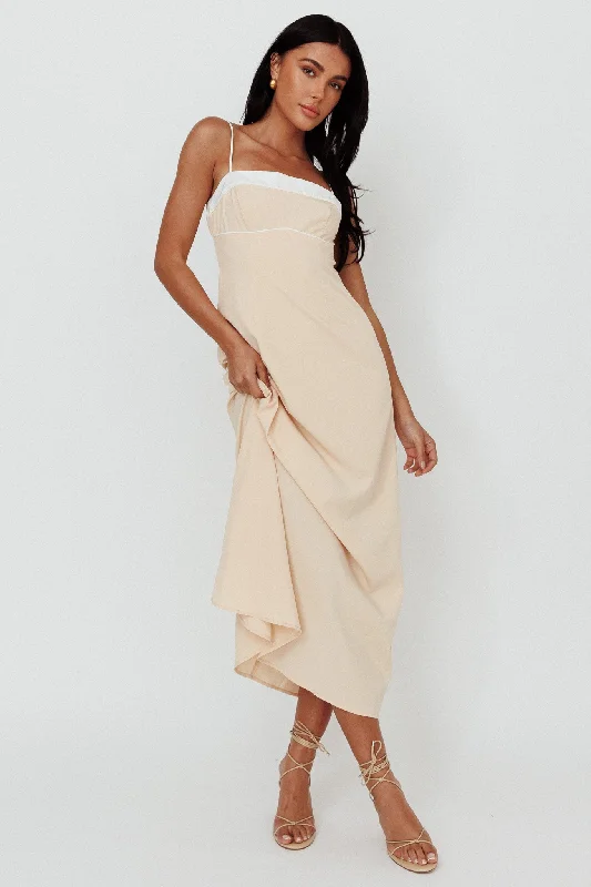 Empire Waist Women Dress to Accentuate the Bust and Conceal the WaistTaera Cami Strap Midi Dress Oat Empire Waist Women Dress to Accentuate the Bust and Conceal the WaistTaera Cami Strap Midi Dress Oat