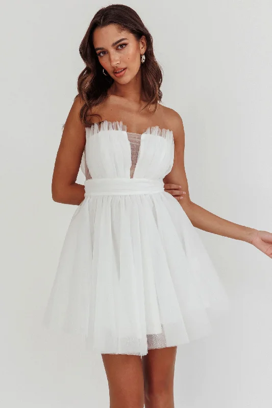 Sleeveless Women Dress in Bright Colors for Summer PartiesTouch The Stars Gathered Mesh Mini Dress White Sleeveless Women Dress in Bright Colors for Summer PartiesTouch The Stars Gathered Mesh Mini Dress White