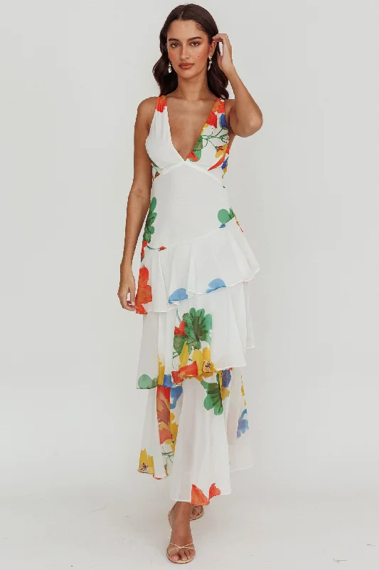 Shift Women Dress with a Simple and Classic Design for Everyday WearVeda Strappy Back Ruffle Maxi Dress White Shift Women Dress with a Simple and Classic Design for Everyday WearVeda Strappy Back Ruffle Maxi Dress White