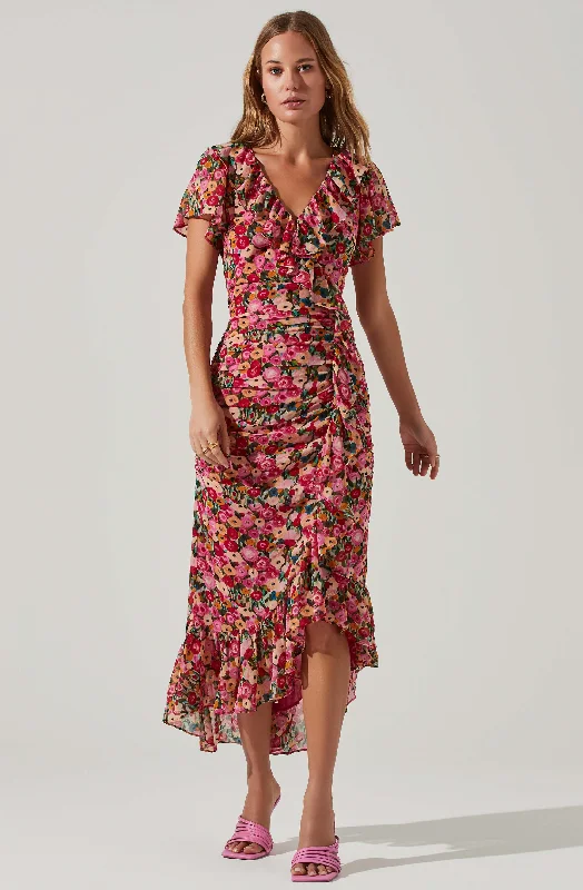 Maxi Women Dress with Floral Print for a Bohemian VibeVilma Floral Ruched Midi Dress Maxi Women Dress with Floral Print for a Bohemian VibeVilma Floral Ruched Midi Dress