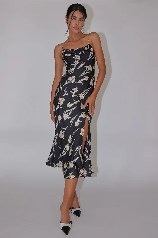 Off - the - Shoulder Women Dress for a Romantic and Feminine LookWell Versed Pleated Bust Front Split Dress Orchid Black Off - the - Shoulder Women Dress for a Romantic and Feminine LookWell Versed Pleated Bust Front Split Dress Orchid Black
