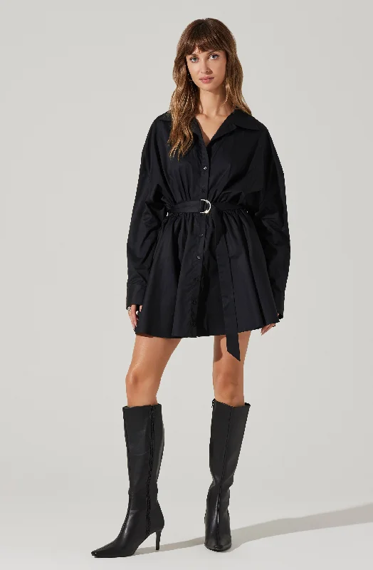 Long - Sleeve Women Dress in Velvet for a Luxurious Winter LookWinica Belted Mini Shirtdress Long - Sleeve Women Dress in Velvet for a Luxurious Winter LookWinica Belted Mini Shirtdress