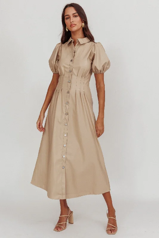 Long - Sleeve Women Dress in Velvet for a Luxurious Winter LookZurich A-line Puff Sleeve Midi Dress Nude Long - Sleeve Women Dress in Velvet for a Luxurious Winter LookZurich A-line Puff Sleeve Midi Dress Nude