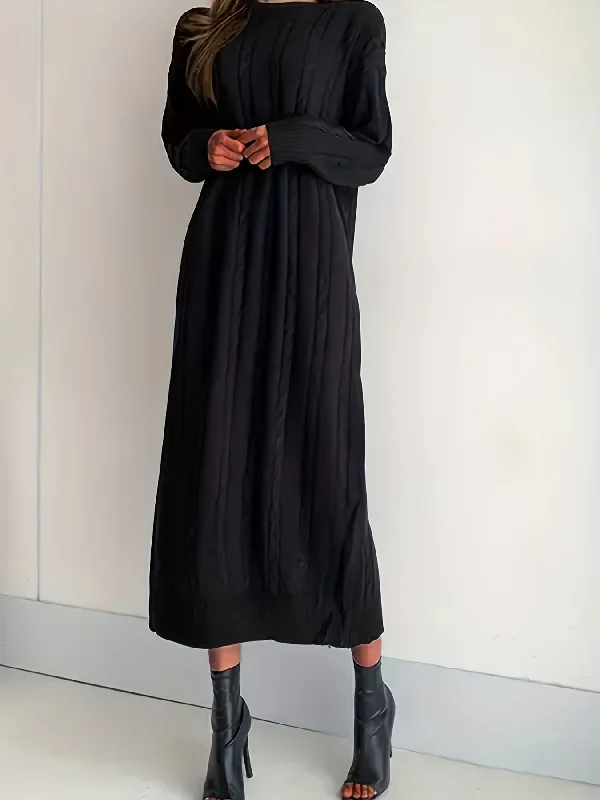 Pleated Women Dress with a Timeless and Elegant Texture Pleated Women Dress with a Timeless and Elegant Texture Sixsr Solid Cable Knit Sweater Dress, Casual Long Sleeve Midi Dress, Women's Clothing