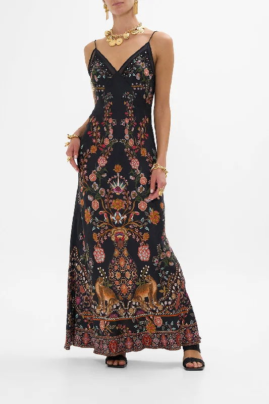 Maxi dresses with an asymmetric hem for a fashion - forward and eye - catching designFLORAL JACQUARD FULL LENGTH BIAS SLIP DRESS LOOM TO TOMB