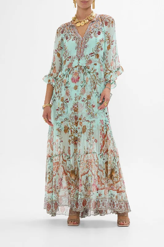 Maxi dresses with an asymmetric hem for a fashion - forward and eye - catching designWIDE SLEEVE GATHERED DRESS WEAVING WORLDS Maxi dresses with an asymmetric hem for a fashion - forward and eye - catching designWIDE SLEEVE GATHERED DRESS WEAVING WORLDS