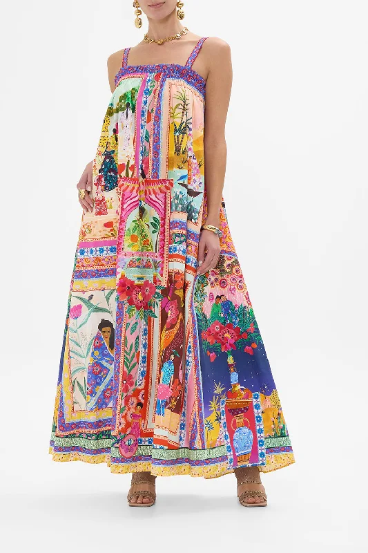 Maxi dresses with patchwork designs for a one - of - a - kind styleWIDE STRAP SUNDRESS ROEQIYAS REALM Maxi dresses with patchwork designs for a one - of - a - kind styleWIDE STRAP SUNDRESS ROEQIYAS REALM