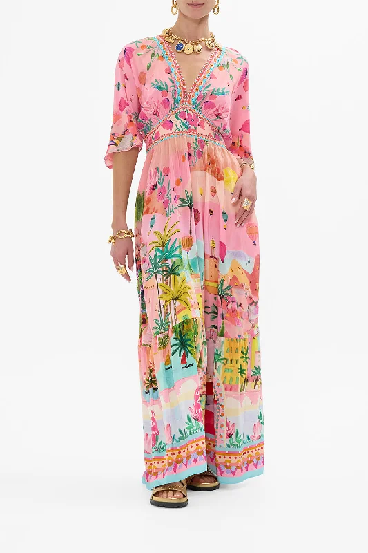 Maxi dresses with geometric prints for a contemporary aestheticWAISTED DRESS WITH HEM RUFFLE SISTER SUNSET Maxi dresses with geometric prints for a contemporary aestheticWAISTED DRESS WITH HEM RUFFLE SISTER SUNSET
