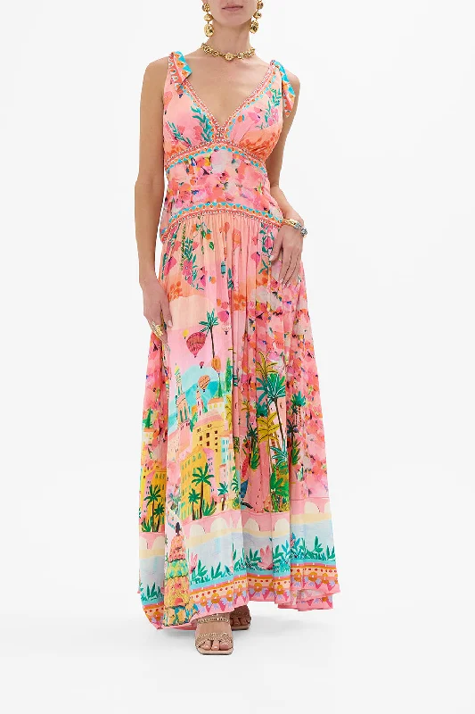 Maxi dresses with a ruffled neckline for a charming lookTIE SHOULDER DRESS SISTER SUNSET Maxi dresses with a ruffled neckline for a charming lookTIE SHOULDER DRESS SISTER SUNSET