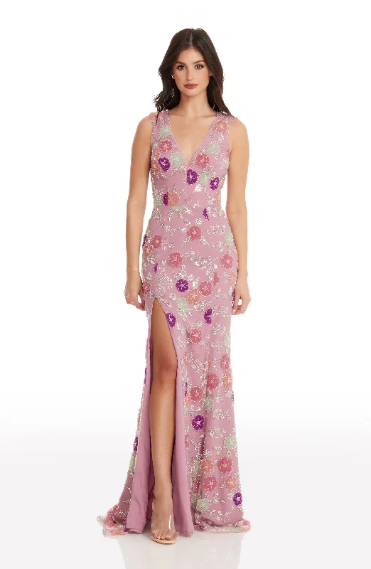 Velvet maxi dresses with long sleeves for winter weddingsSandra Floral Gown