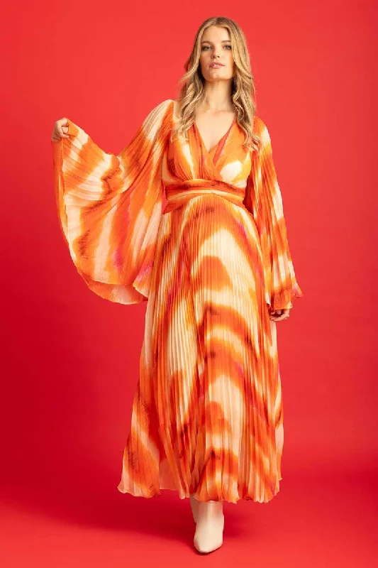 Maxi dresses with a wrap - around style for a customizable fitAmber Pleated Dress Orange Maxi dresses with a wrap - around style for a customizable fitAmber Pleated Dress Orange