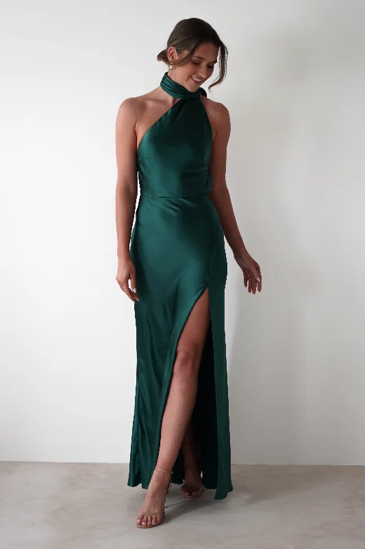 Printed maxi dresses with abstract patterns for an artistic lookAmelda Soft Satin Maxi Gown Dress | Forest Green Printed maxi dresses with abstract patterns for an artistic lookAmelda Soft Satin Maxi Gown Dress | Forest Green