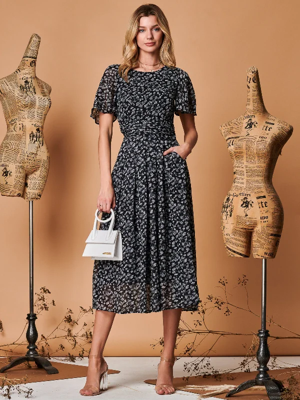 Maxi dresses with off - the - shoulder styles for a romantic and breezy lookAngel Sleeve Metallic Chiffon Midi Dress, Black Ditsy Maxi dresses with off - the - shoulder styles for a romantic and breezy lookAngel Sleeve Metallic Chiffon Midi Dress, Black Ditsy