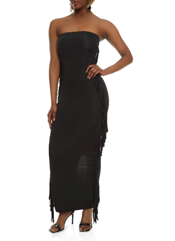 Maxi dresses with a ruched bodice for a more form - fitting and feminine shapeDaisy Fringe Side Maxi Tube Dress Maxi dresses with a ruched bodice for a more form - fitting and feminine shapeDaisy Fringe Side Maxi Tube Dress