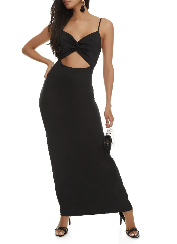 Satin maxi dresses with a high - low hem for a modern twistTwist Front Cutout Maxi Dress