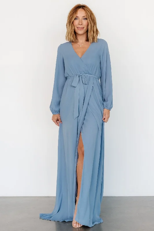 Breanne Faux Wrap Maxi Dress | Slate Blue