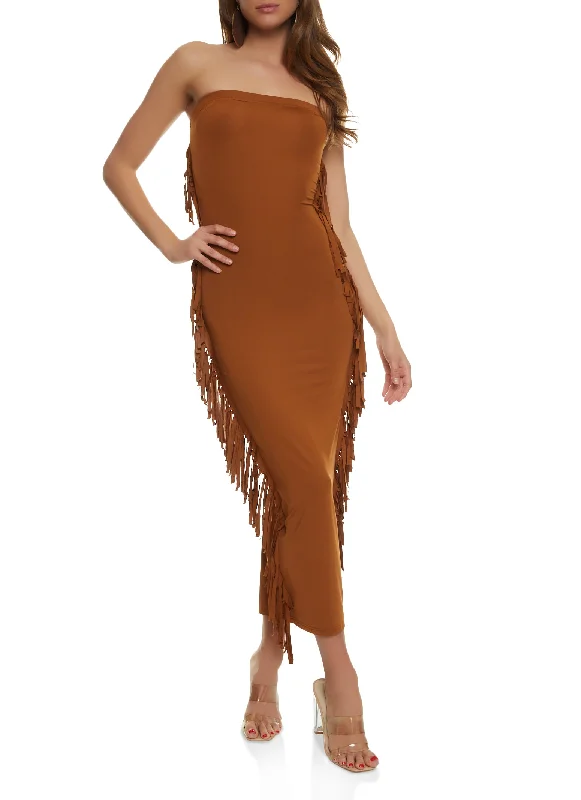 Maxi dresses with cut - out details on the sides for a modern edgeDaisy Fringe Side Maxi Tube Dress Maxi dresses with cut - out details on the sides for a modern edgeDaisy Fringe Side Maxi Tube Dress