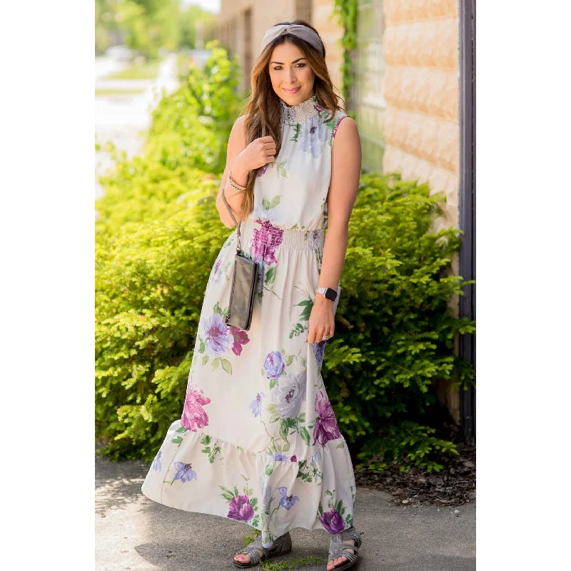 Large Floral Ruffle Trim Tank Maxi