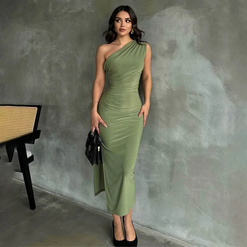 Maxi dresses with embroidered floral motifs for a unique designOne Shoulder Summer Elegant Sexy Sleeveless Ruched Charming Stylish Maxi Dress Maxi dresses with embroidered floral motifs for a unique designOne Shoulder Summer Elegant Sexy Sleeveless Ruched Charming Stylish Maxi Dress