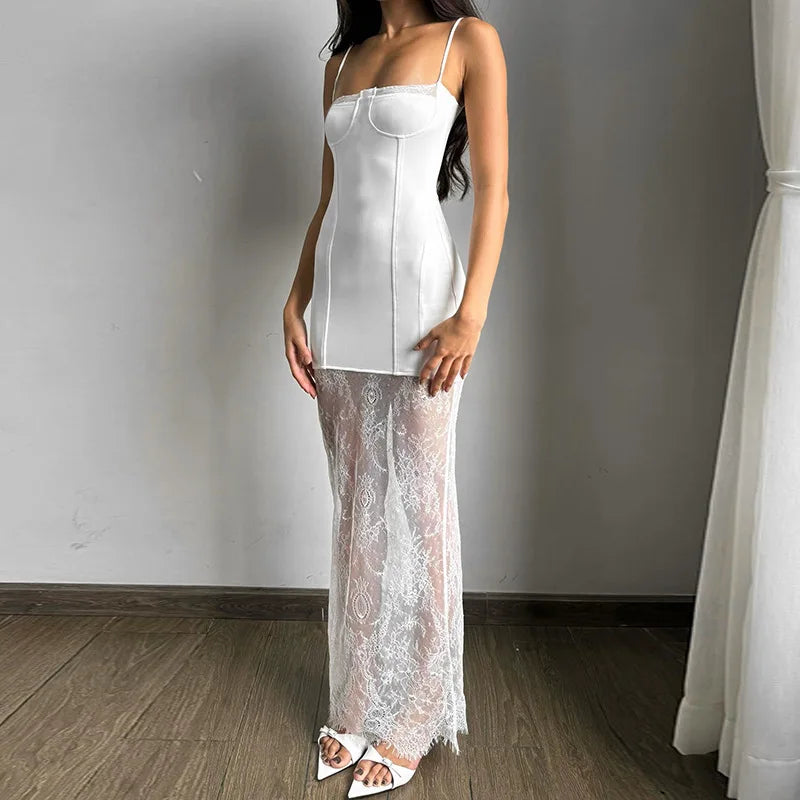 Maxi dresses with geometric prints for a contemporary aestheticWhite Lace Patchwork Summer Sexy Sleeveless Slim Charming Stylish Maxi Dress Maxi dresses with geometric prints for a contemporary aestheticWhite Lace Patchwork Summer Sexy Sleeveless Slim Charming Stylish Maxi Dress