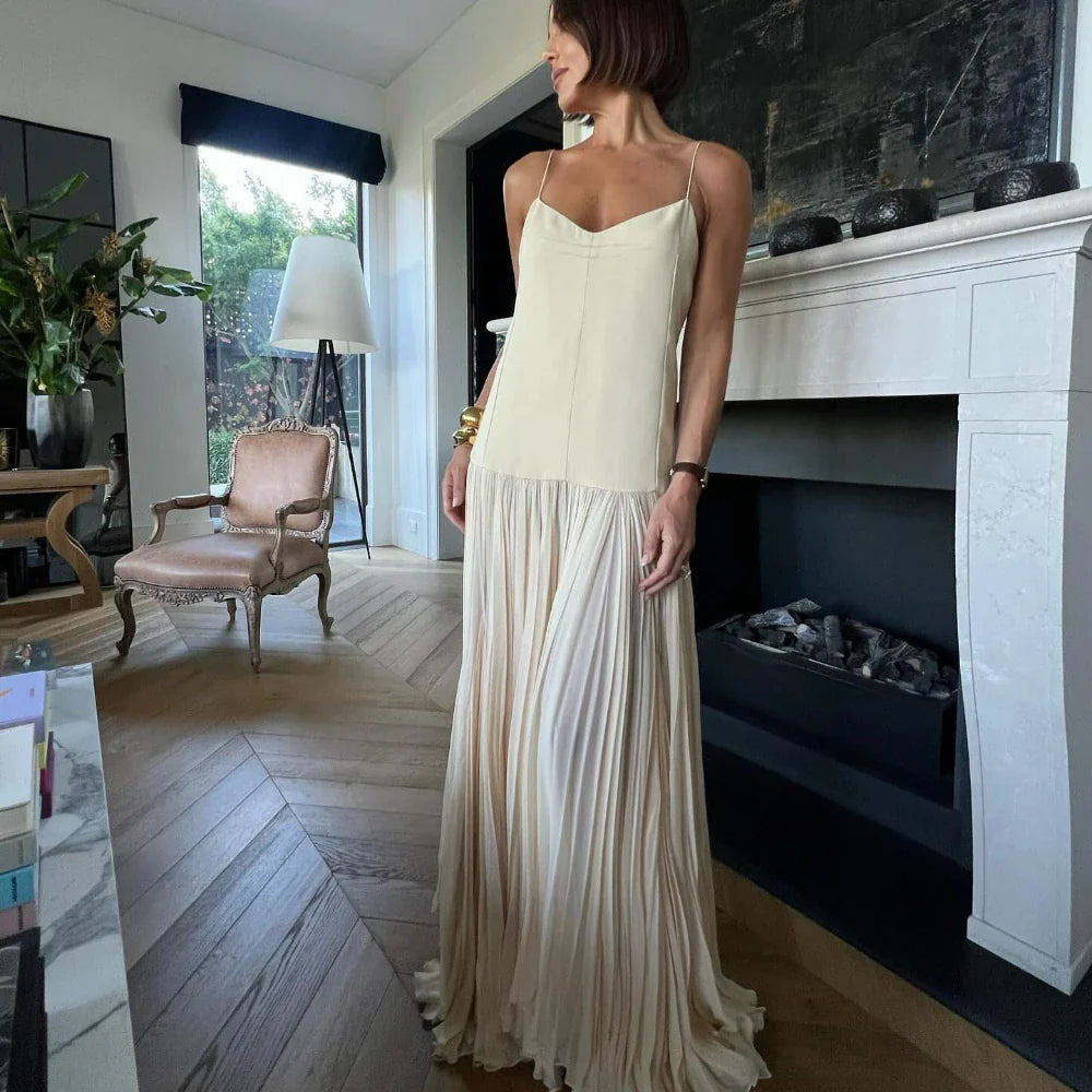 Velvet maxi dresses with long sleeves for winter weddingsBeige Mesh Patchwork Spaghetti Strap Loose Stylish Maxi Dress Velvet maxi dresses with long sleeves for winter weddingsBeige Mesh Patchwork Spaghetti Strap Loose Stylish Maxi Dress