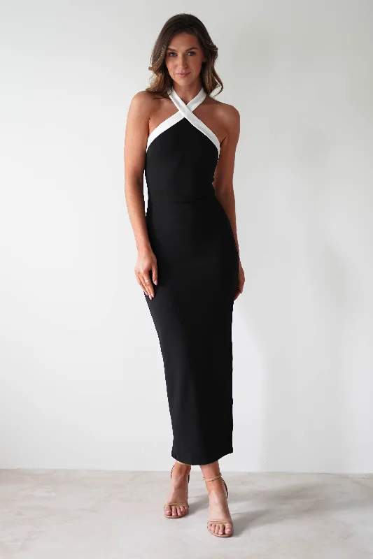 Donata Halterneck Maxi Dress | Black/White