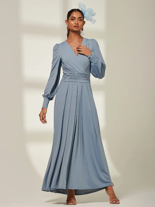 Polyester maxi dresses for easy - care and durabilityGiulia Long Sleeve Maxi Dress, Steel Blue Polyester maxi dresses for easy - care and durabilityGiulia Long Sleeve Maxi Dress, Steel Blue