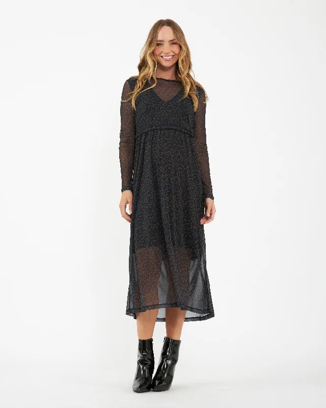 Polyester maxi dresses for easy - care and durabilityJen Nursing Dress Brown / Black Polyester maxi dresses for easy - care and durabilityJen Nursing Dress Brown / Black