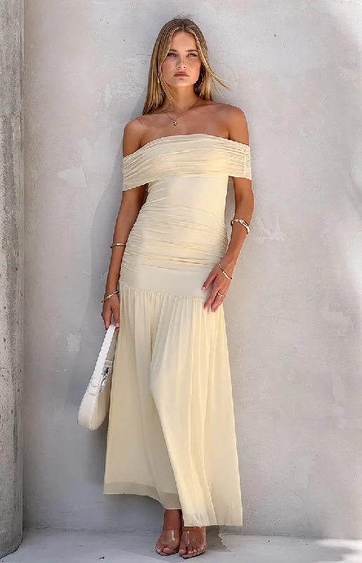 Printed maxi dresses with abstract patterns for an artistic lookJoesy Cream Off The Shoulder Maxi Dress