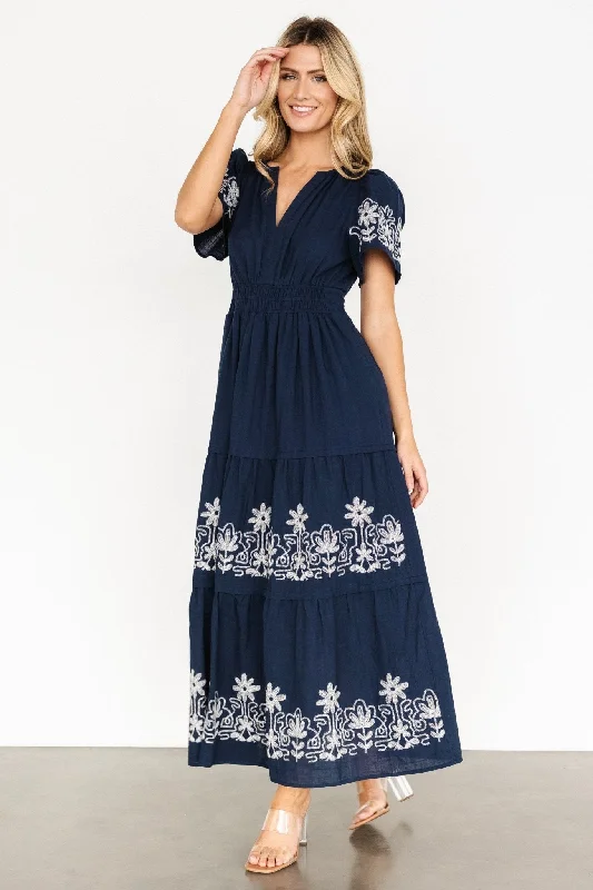 Kennedy Embroidered Maxi Dress | Blue