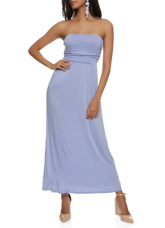 Maxi dresses with a ruffled neckline for a charming lookStrapless Maxi Dress
