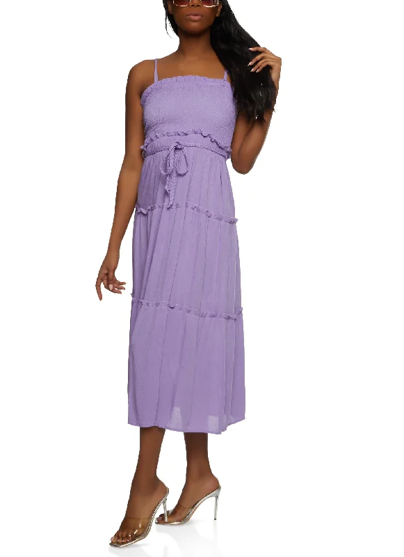Plaid maxi dresses for fall fashion eventsTiered Braided Belt Cami Dress