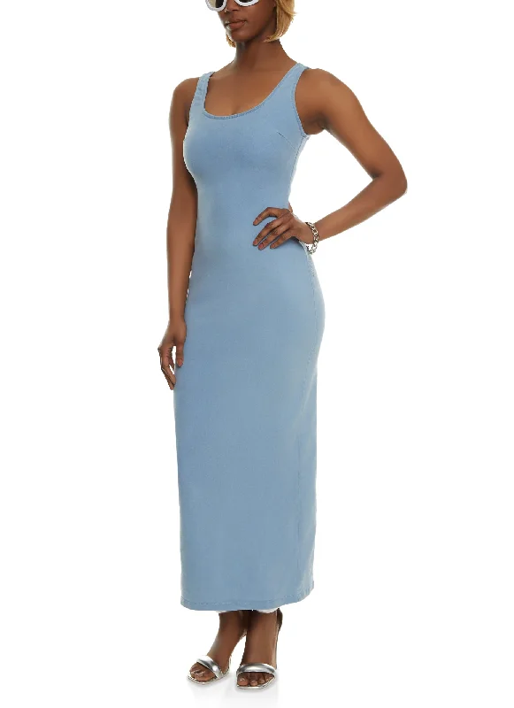 Maxi dresses with mesh panels for a sexy and trendy appearanceDenim Zip Back Tank Maxi Dress Maxi dresses with mesh panels for a sexy and trendy appearanceDenim Zip Back Tank Maxi Dress