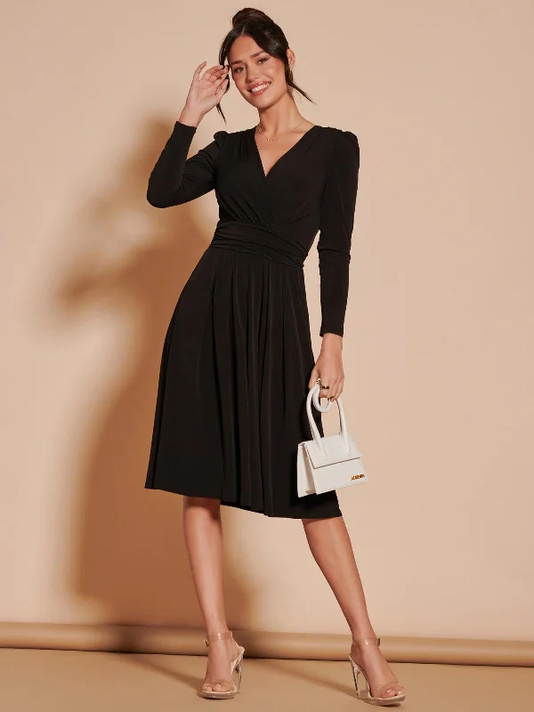 Maxi dresses with cold - shoulder cutouts for a trendy lookLong Sleeve Pleated Jersey Midi Dress, Black Maxi dresses with cold - shoulder cutouts for a trendy lookLong Sleeve Pleated Jersey Midi Dress, Black