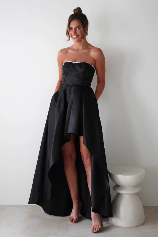Maxi dresses with one - shoulder designs for a stylish and asymmetric lookMayfair High Low Satin Dress | Black Maxi dresses with one - shoulder designs for a stylish and asymmetric lookMayfair High Low Satin Dress | Black