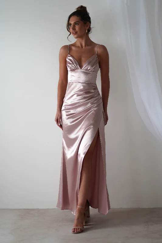 Floral print maxi dresses for summer garden partiesMelody Soft Satin Maxi Gown | Rose Floral print maxi dresses for summer garden partiesMelody Soft Satin Maxi Gown | Rose