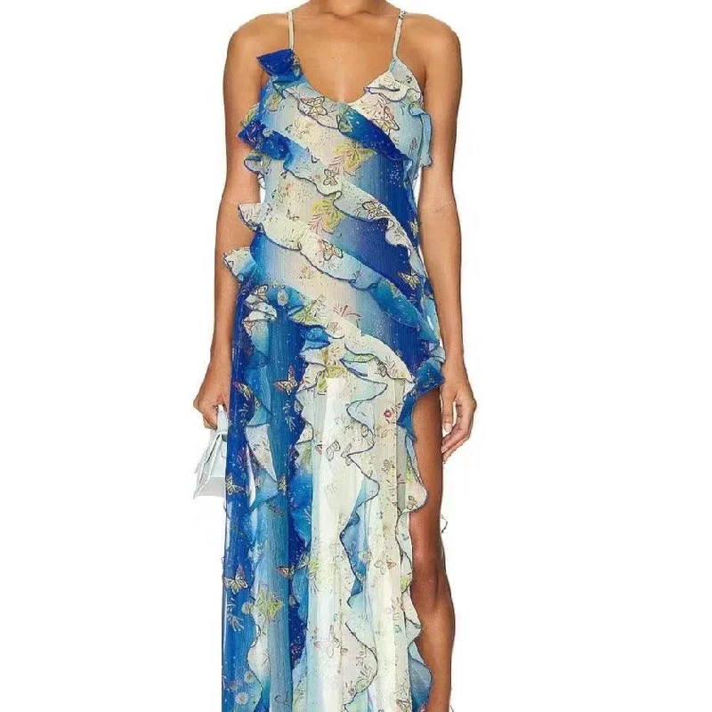Maxi dresses with a pleated skirt for a timeless and elegant appearanceKittenAlarm - Minnie Spaghetti Strap Layered Ruffle Floral Maxi Dress Maxi dresses with a pleated skirt for a timeless and elegant appearanceKittenAlarm - Minnie Spaghetti Strap Layered Ruffle Floral Maxi Dress