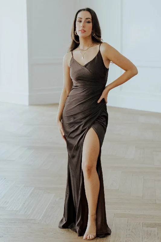 Monet Satin Gown | Dark Brown