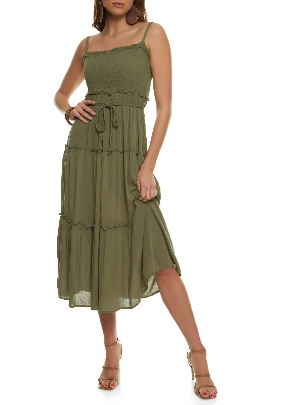 Maxi dresses with a keyhole back for a sexy detailTiered Braided Belt Cami Dress