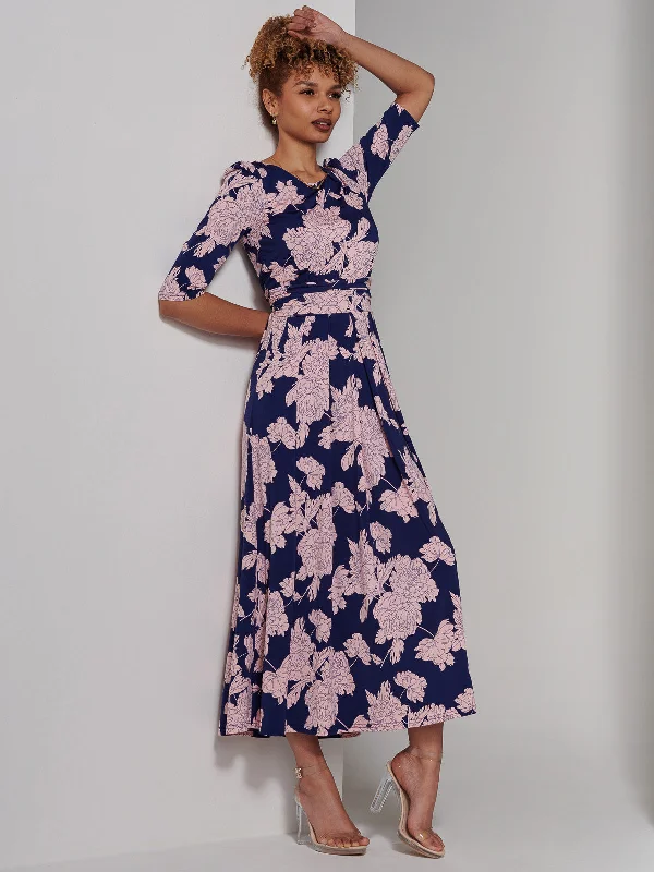 Maxi dresses with pom - pom trims for a playful and festive lookParker 3/4 Sleeve Maxi Dress, Navy Floral Maxi dresses with pom - pom trims for a playful and festive lookParker 3/4 Sleeve Maxi Dress, Navy Floral