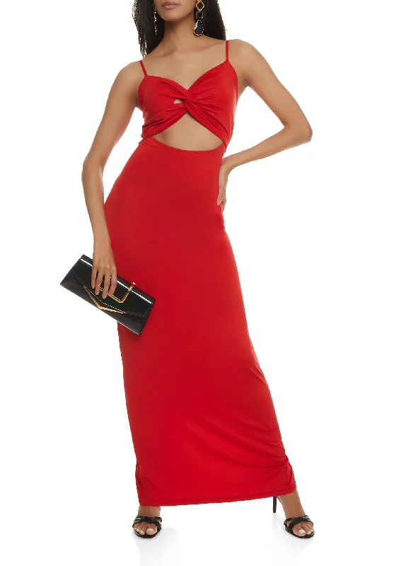 Denim maxi dresses with frayed hems for a casual lookTwist Front Cutout Maxi Dress