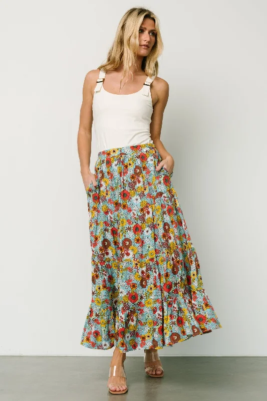 Sequined maxi dresses for formal evening galasReilly Maxi Skirt | Teal Flower Print