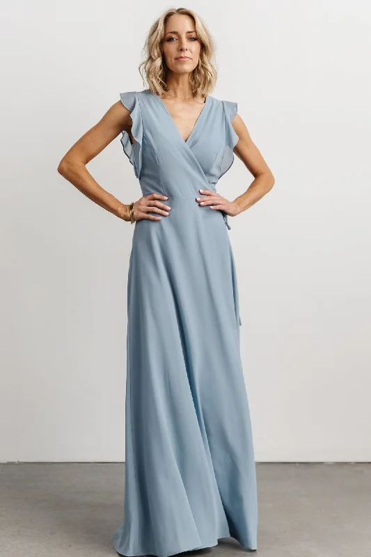 Printed maxi dresses with abstract patterns for an artistic lookSaya Wrap Maxi Dress | Dusty Blue Printed maxi dresses with abstract patterns for an artistic lookSaya Wrap Maxi Dress | Dusty Blue