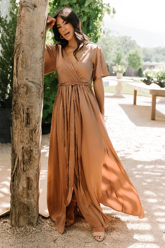 Maxi dresses with a keyhole back for a sexy detailSicily Satin Maxi Dress | Mocha