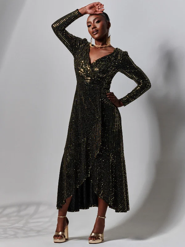 Strapless maxi dresses for a beachside vacationSparkly Glitter Wrap Flare Maxi Dress, Gold Strapless maxi dresses for a beachside vacationSparkly Glitter Wrap Flare Maxi Dress, Gold