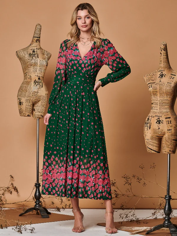 Maxi dresses with a keyhole back for a sexy detailSymmetrical Print Mesh Maxi Dress, Green Floral Maxi dresses with a keyhole back for a sexy detailSymmetrical Print Mesh Maxi Dress, Green Floral
