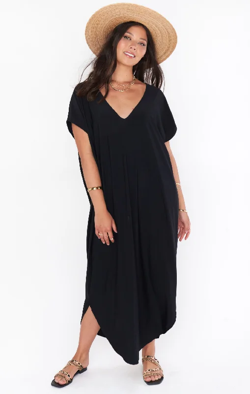 Maxi dresses with bow accents at the waist for a sweet appearanceWorldly Caftan ~ Black Maxi dresses with bow accents at the waist for a sweet appearanceWorldly Caftan ~ Black