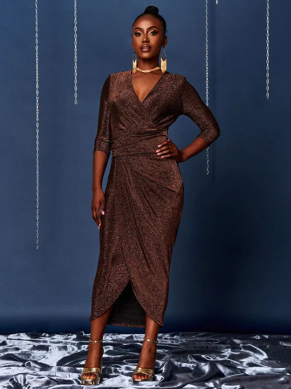 Plaid maxi dresses for fall fashion eventsWrap Sparkly Maxi Bodycon Dress, Bronze