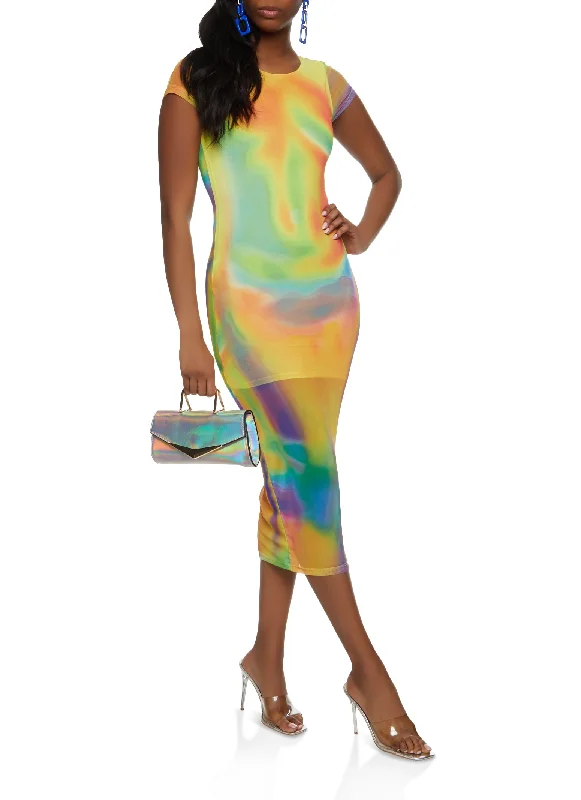 Maxi dresses with a keyhole back for a sexy detailMesh Printed Short Sleeve Midi Dress Maxi dresses with a keyhole back for a sexy detailMesh Printed Short Sleeve Midi Dress