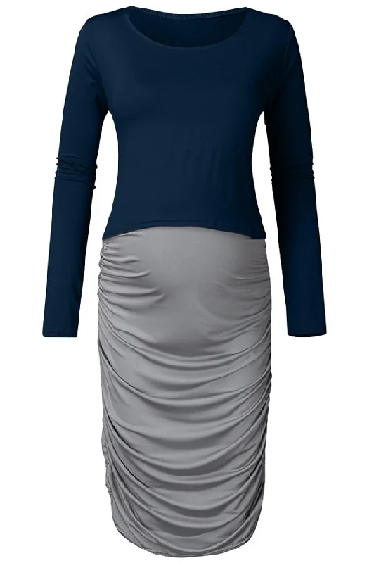 Plaid midi dresses for a fall - themed family gathering2pcs Two-tone Tight Midi Pregnancy Dress & Long SLeeves Top Plaid midi dresses for a fall - themed family gathering2pcs Two-tone Tight Midi Pregnancy Dress & Long SLeeves Top